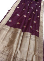 Maroon Banarasi Handloom Pure Katan Silk Saree - Luxurion World