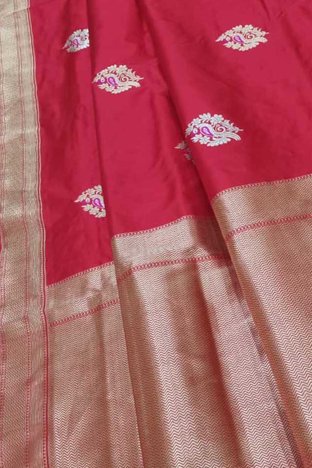 Red Banarasi Handloom Pure Katan Silk Saree - Luxurion World