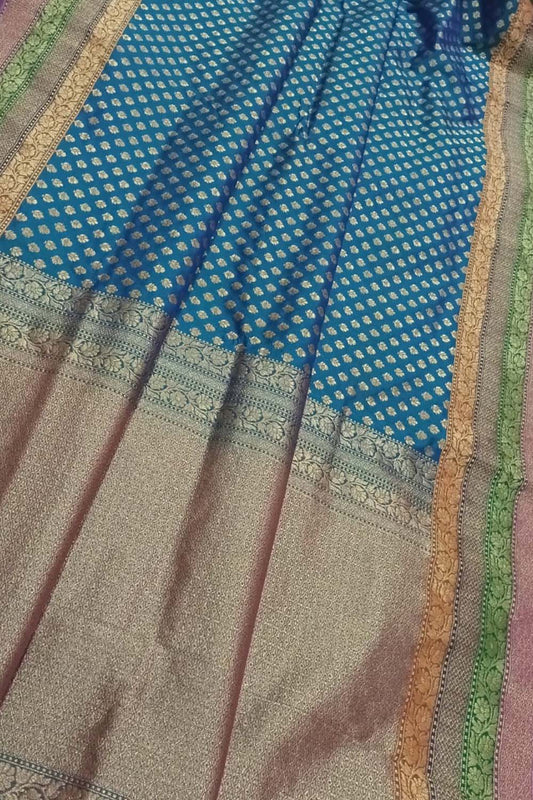 Elegant Blue Banarasi Silk Saree: Timeless Beauty - Luxurion World