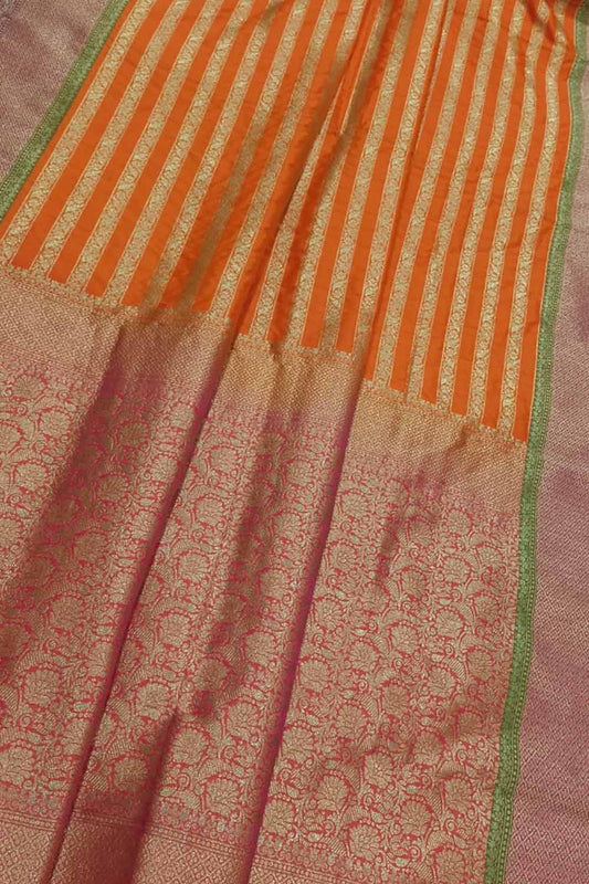 Elegant Orange Banarasi Silk Saree: Traditional Charm with a Modern Twist - Luxurion World