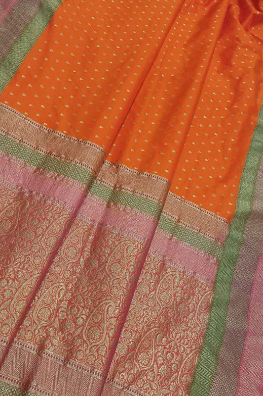 Elegant Orange Banarasi Silk Saree: Traditional Beauty with a Modern Twist