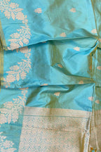 Blue Banarasi Handloom Pure Katan Silk Saree - Luxurion World