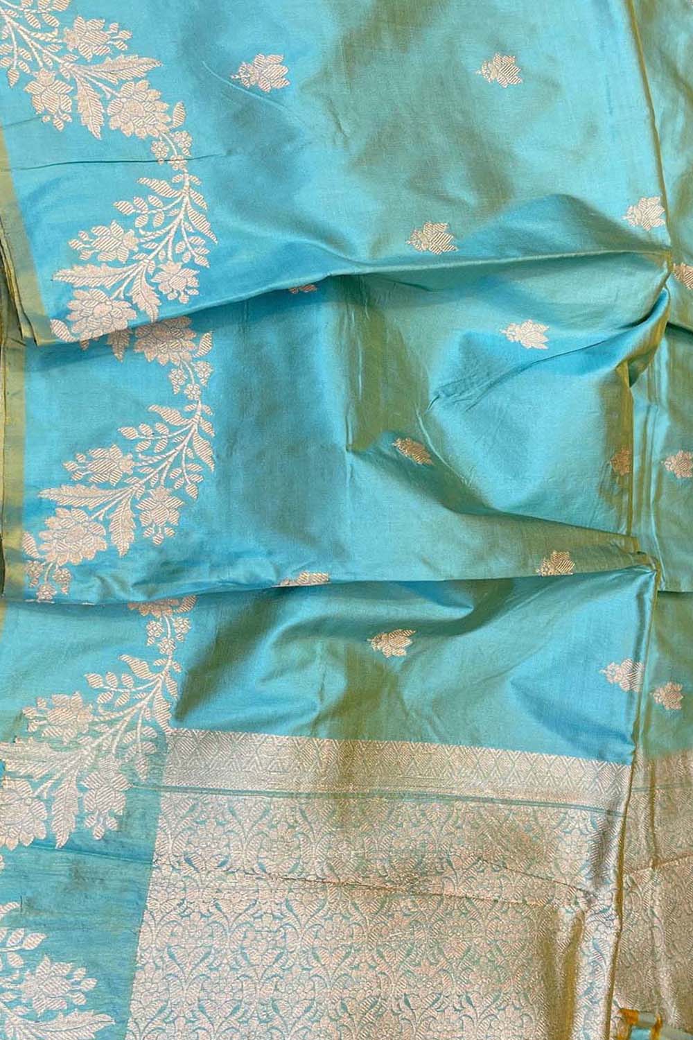 Blue Banarasi Handloom Pure Katan Silk Saree - Luxurion World