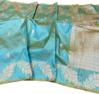 Blue Banarasi Handloom Pure Katan Silk Saree - Luxurion World