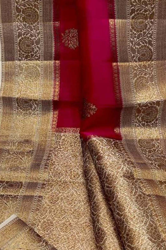 Pink Banarasi Handloom Pure Kora Silk Saree - Luxurion World