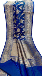 Blue Banarasi Handloom Pure Katan Silk Saree - Luxurion World
