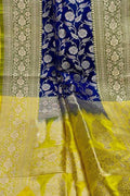 Blue Banarasi Handloom Pure Katan Silk Saree - Luxurion World