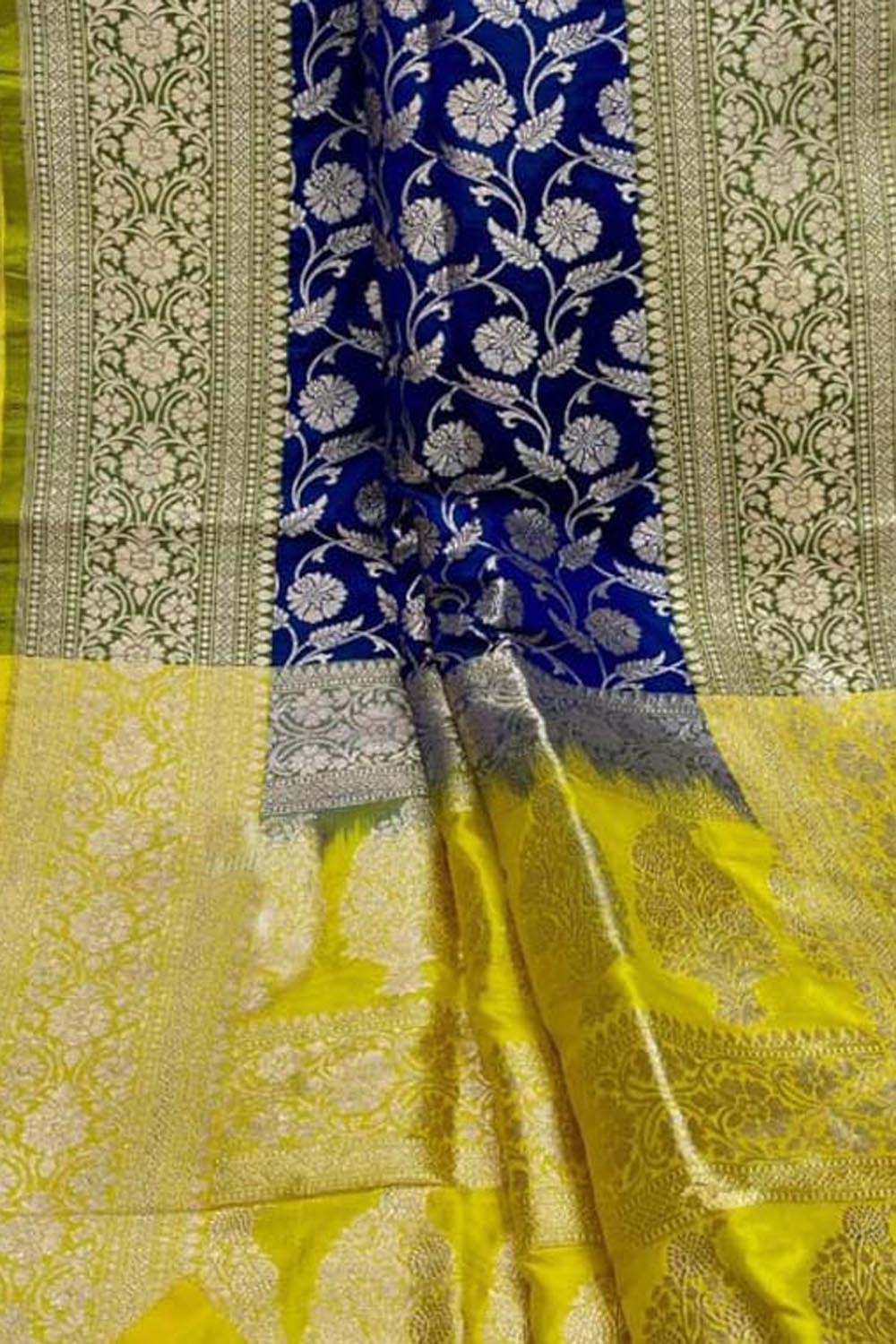 Blue Banarasi Handloom Pure Katan Silk Saree - Luxurion World