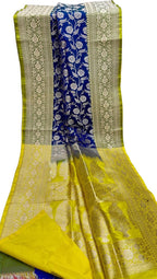 Blue Banarasi Handloom Pure Katan Silk Saree - Luxurion World