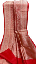 Red Banarasi Handloom Pure Katan Silk Saree - Luxurion World