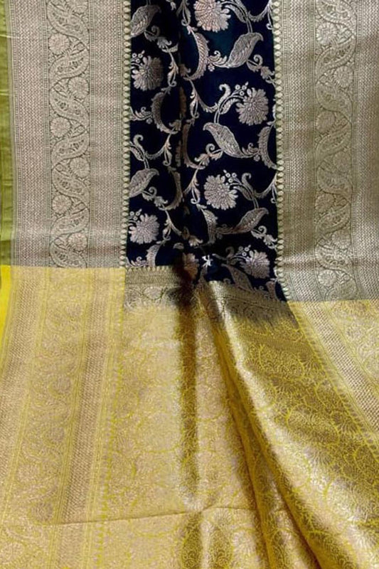 Black Banarasi Handloom Pure Katan Silk Saree - Luxurion World