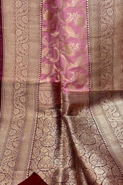 Pink Banarasi Handloom Pure Katan Silk Saree - Luxurion World