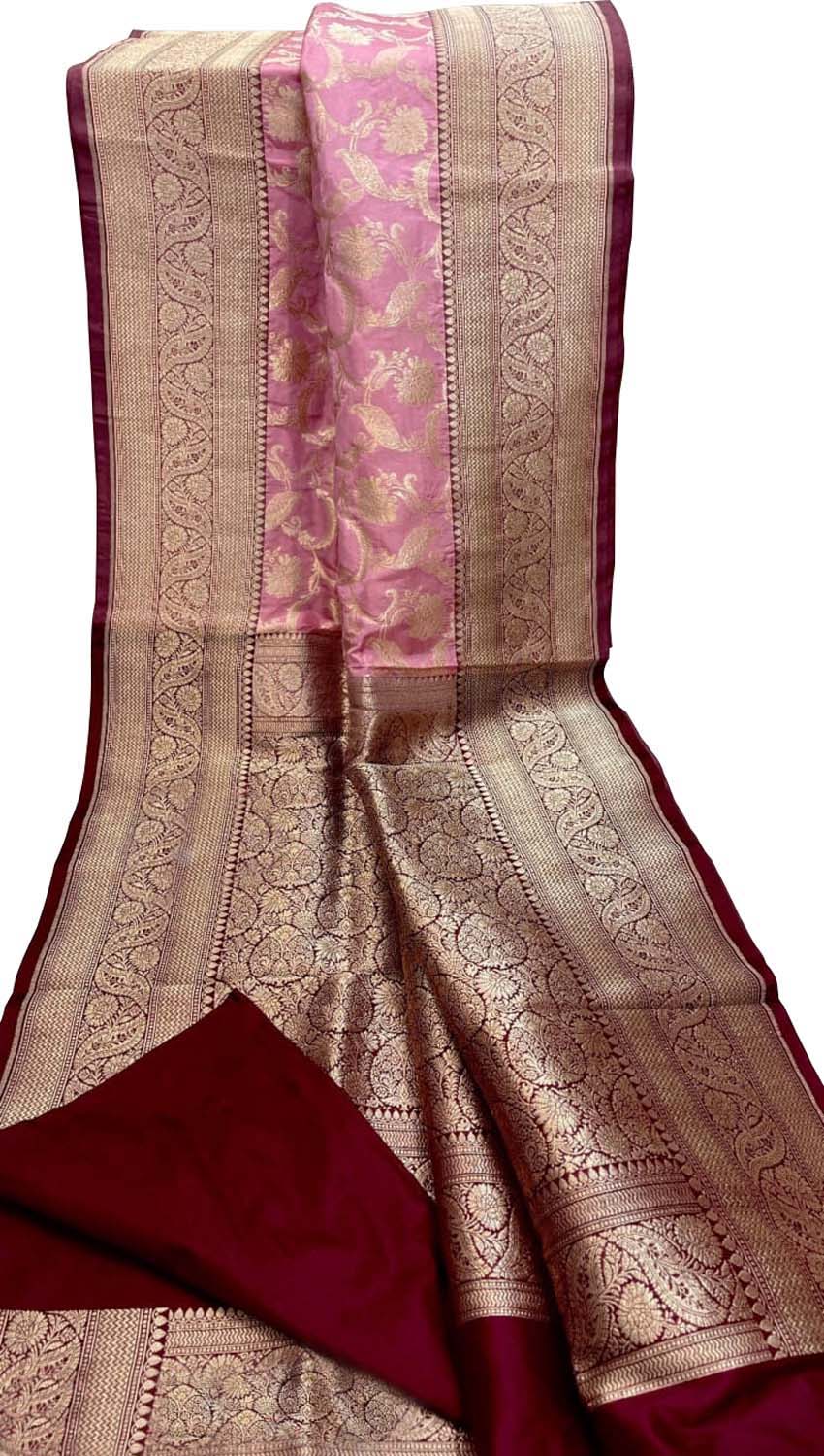 Pink Banarasi Handloom Pure Katan Silk Saree - Luxurion World