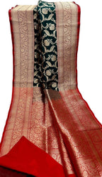 Green Banarasi Handloom Pure Katan Silk Saree - Luxurion World