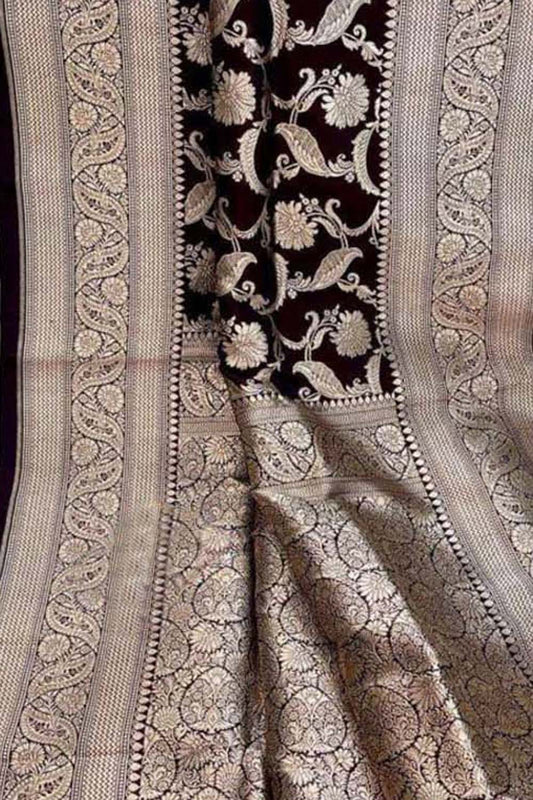 Maroon Banarasi Handloom Pure Katan Silk Saree - Luxurion World