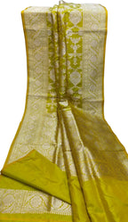 Green Banarasi Handloom Pure Katan Silk Saree - Luxurion World