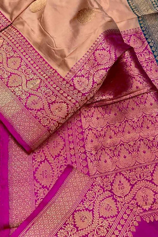 Pink Banarasi Handloom Pure Katan Silk Saree - Luxurion World