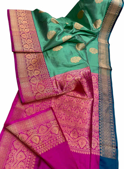 Green Banarasi Handloom Pure Katan Silk Saree - Luxurion World
