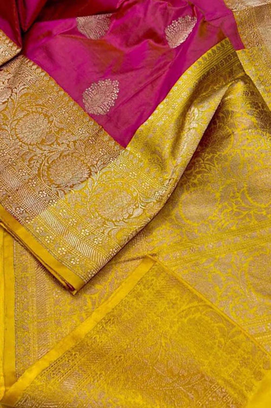 Pink Banarasi Handloom Pure Katan Silk Saree - Luxurion World