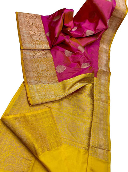 Pink Banarasi Handloom Pure Katan Silk Saree - Luxurion World