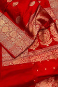 Red Banarasi Handloom Pure Katan Silk Saree - Luxurion World