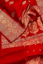 Red Banarasi Handloom Pure Katan Silk Saree - Luxurion World