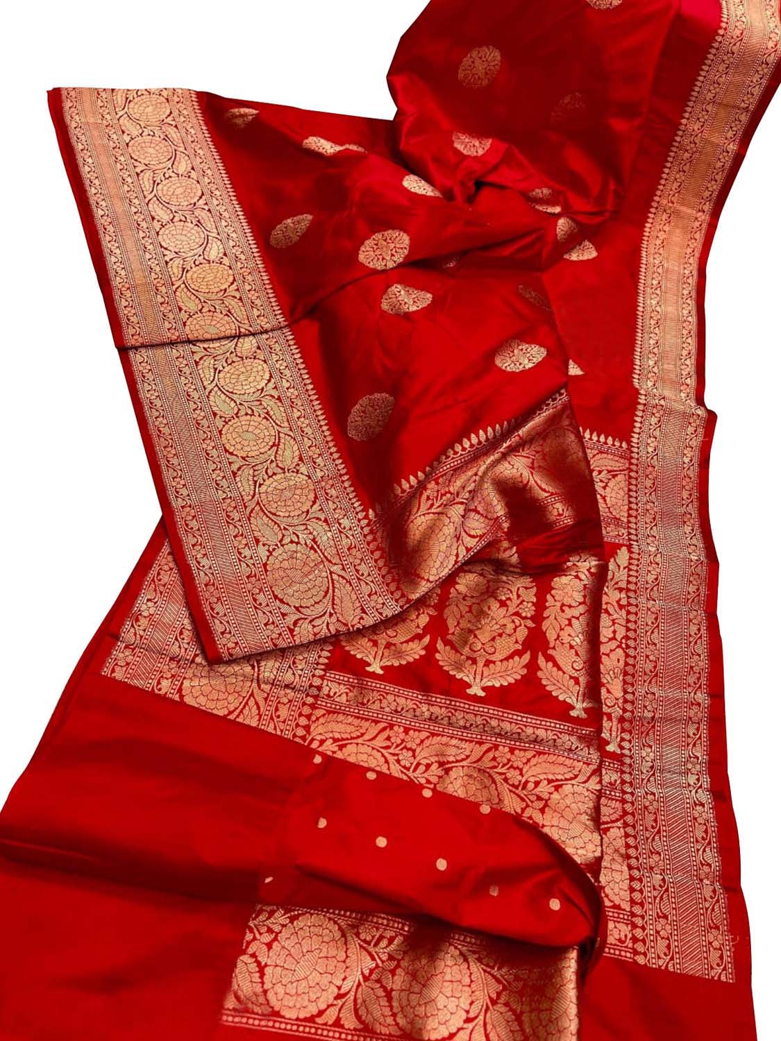 Red Banarasi Handloom Pure Katan Silk Saree - Luxurion World