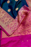 Blue Banarasi Handloom Pure Katan Silk Saree - Luxurion World