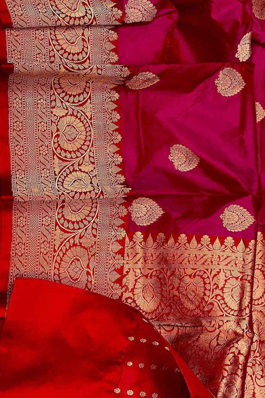 Pink Banarasi Handloom Pure Katan Silk Saree - Luxurion World