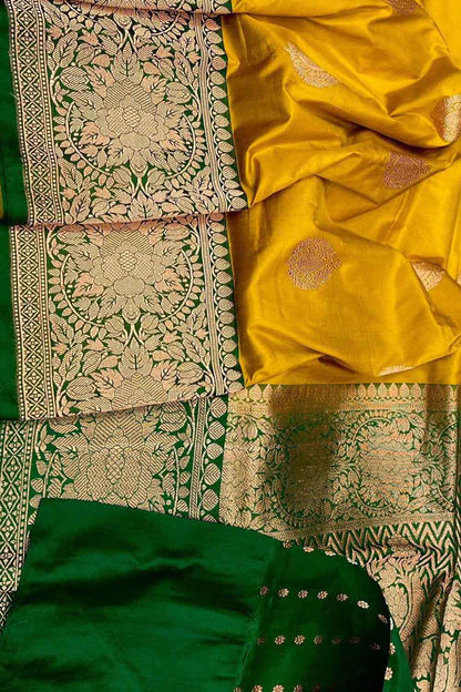 Yellow Banarasi Handloom Pure Katan Silk Saree