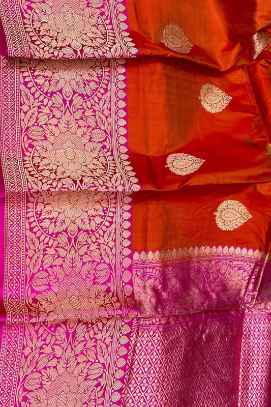 Red Banarasi Handloom Pure Katan Silk Saree - Luxurion World