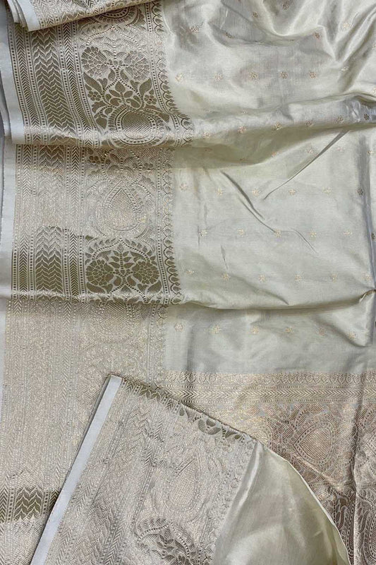 Pastel Banarasi Handloom Pure Katan Silk Saree - Luxurion World