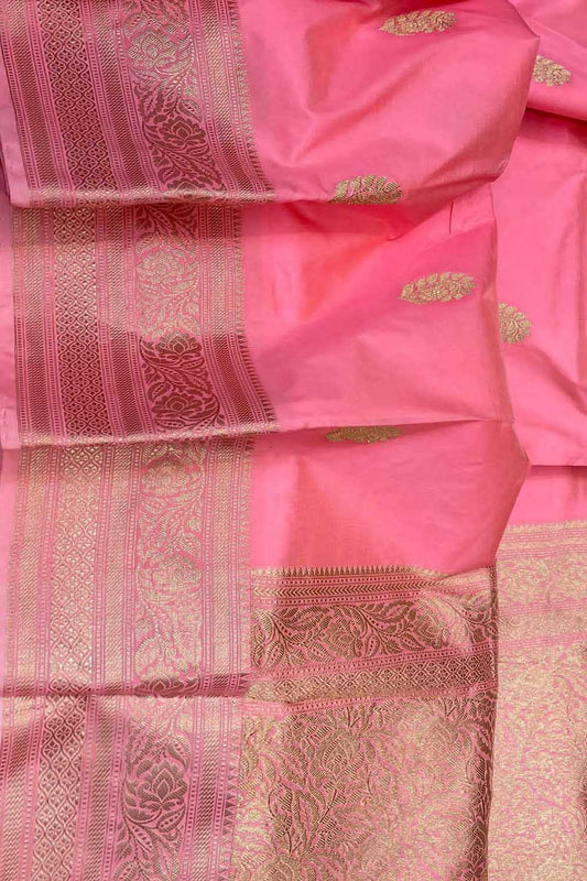 Pink Banarasi Handloom Pure Katan Silk Saree - Luxurion World