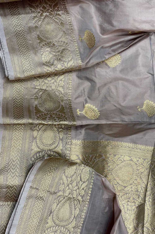 Grey Banarasi Handloom Pure Katan Silk Saree