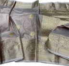 Grey Banarasi Handloom Pure Katan Silk Saree - Luxurion World