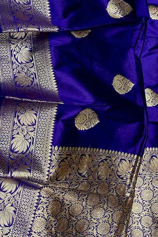 Blue Banarasi Handloom Pure Katan Silk Saree - Luxurion World