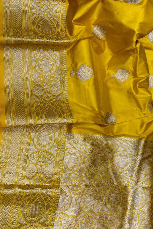 Yellow Banarasi Handloom Pure Katan Silk Saree - Luxurion World