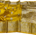 Yellow Banarasi Handloom Pure Katan Silk Saree - Luxurion World