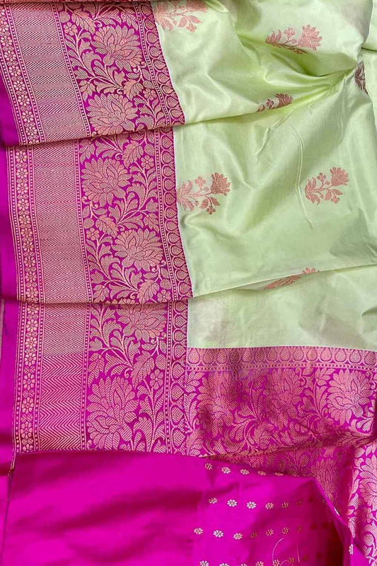 Green Banarasi Handloom Pure Katan Silk Saree - Luxurion World