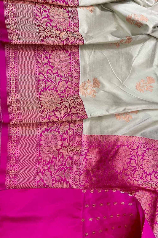 Pastel Banarasi Handloom Pure Katan Silk Saree - Luxurion World