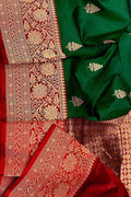 Green Banarasi Handloom Pure Katan Silk Saree - Luxurion World
