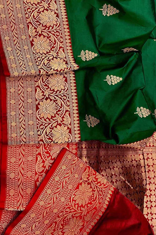 Green Banarasi Handloom Pure Katan Silk Saree - Luxurion World