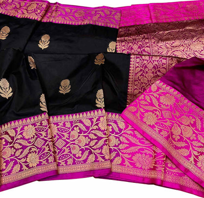 Black Banarasi Handloom Pure Katan Silk Saree - Luxurion World