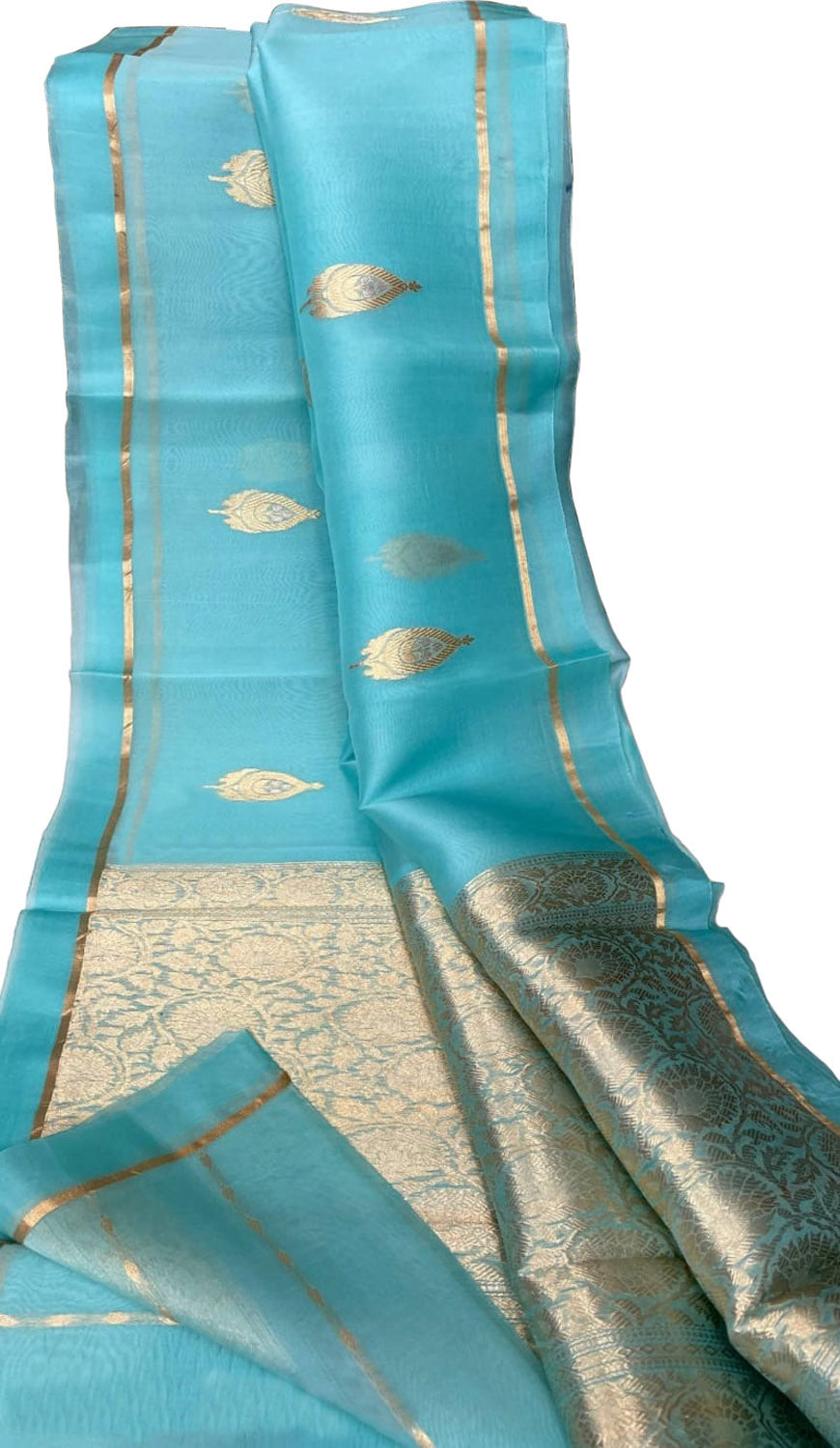Blue Banarasi Handloom Pure Kora Silk Saree - Luxurion World