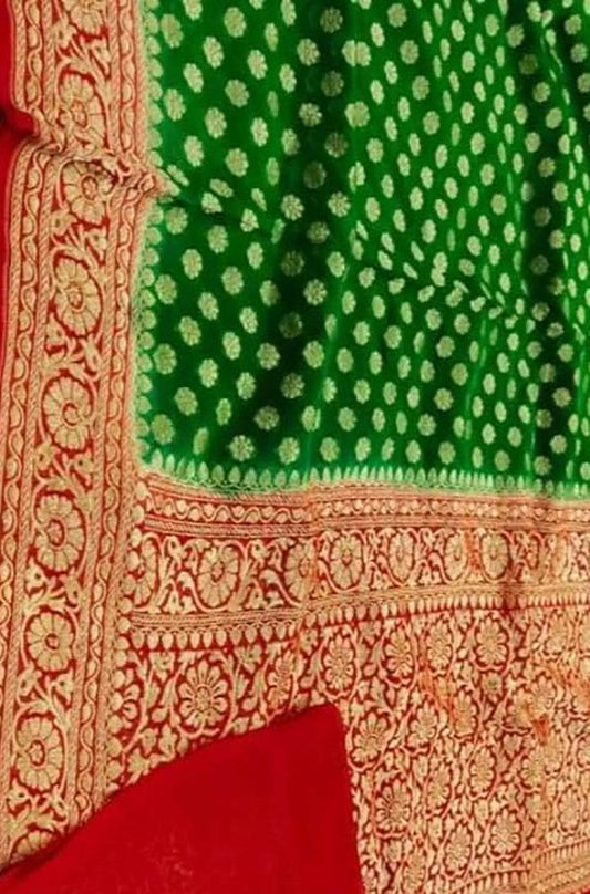Green Handloom Banarasi Khaddi Georgette Saree - Luxurion World