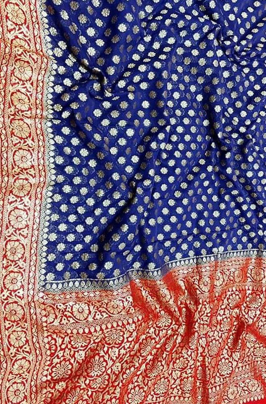 Blue Handloom Banarasi Khaddi Georgette Saree - Luxurion World