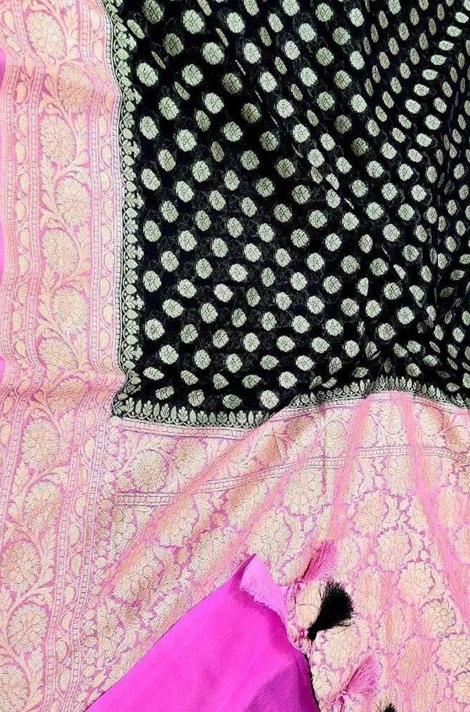 Black Handloom Banarasi Khaddi Georgette Saree - Luxurion World