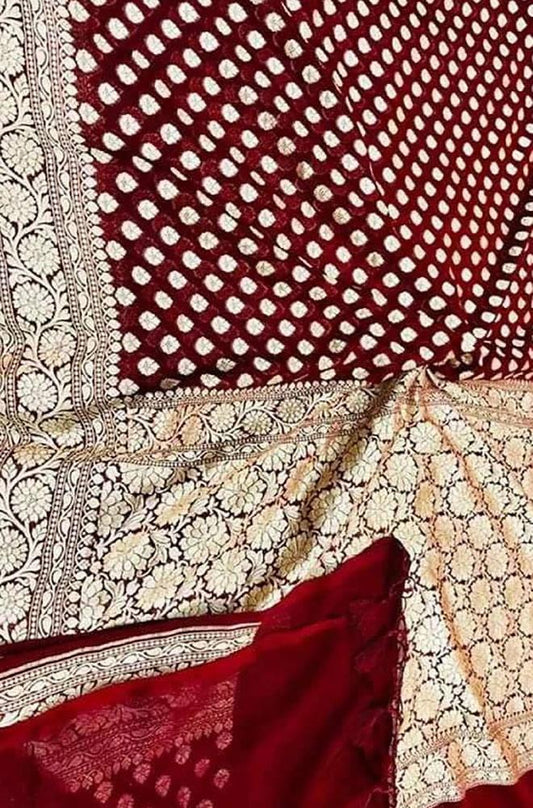 Maroon Handloom Banarasi Khaddi Georgette Saree - Luxurion World