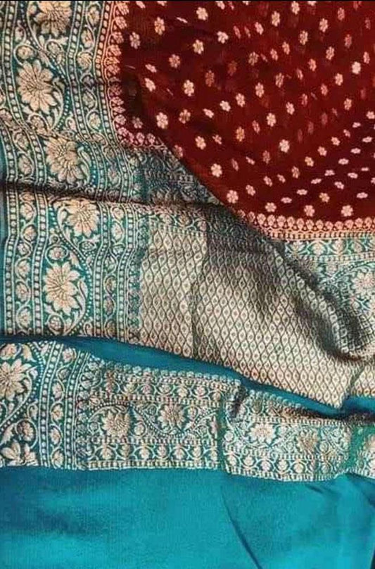 Maroon Handloom Banarasi Khaddi Georgette Saree - Luxurion World