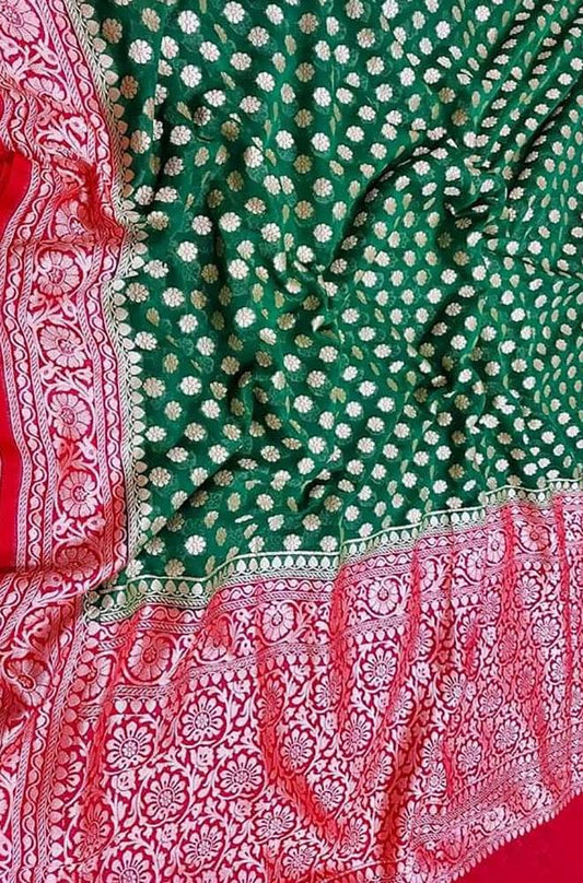 Green Handloom Banarasi Khaddi Georgette Saree - Luxurion World